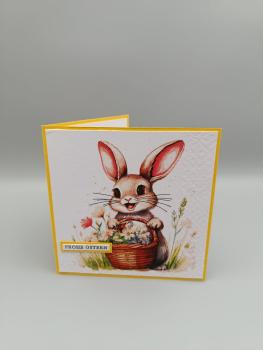 Frohe Ostern Grußkarte — Häschen mit gelbem Rahmen